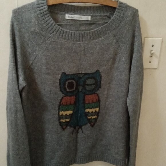 Woolrich Womens Gray Owl Print Wool Mohair Pullover Sweater Size M Long Sleeve - Picture 5 of 5